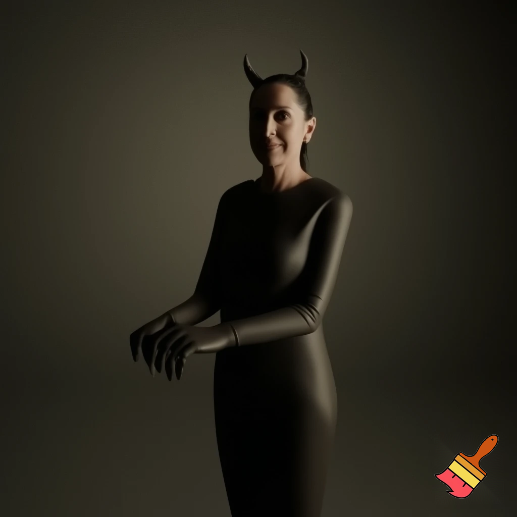 claudia sheinbaum holding hands with the devil and smiling, full body, 