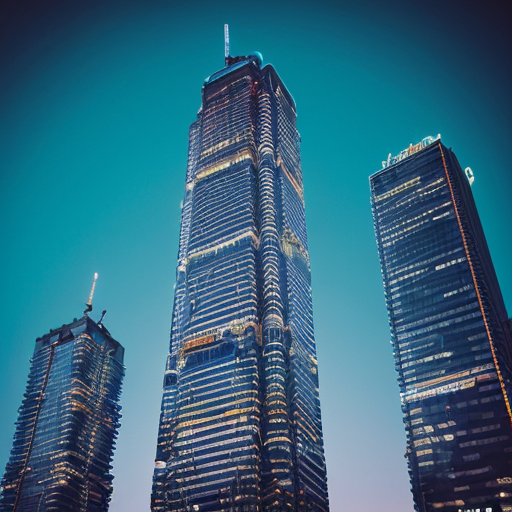 Neon blue skyscraper 