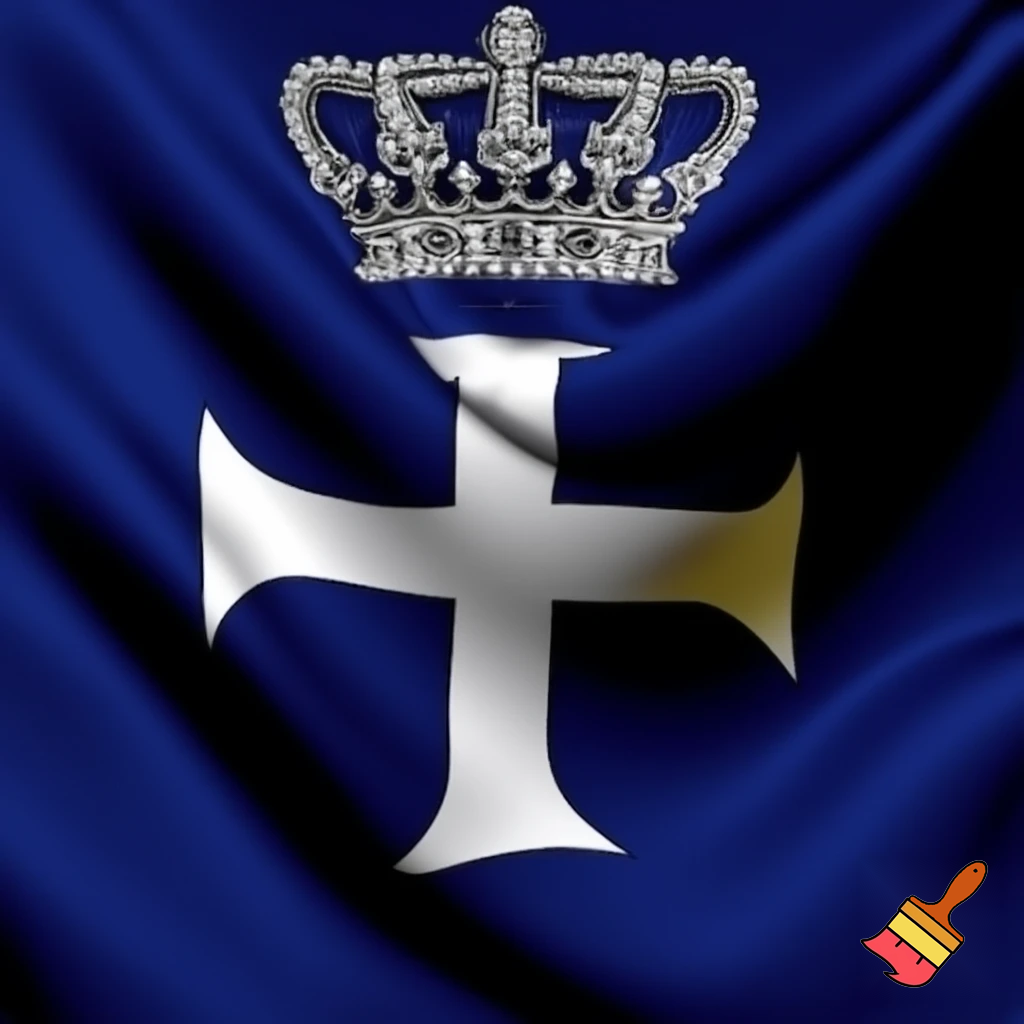 A flag with a big cross and a Big crown in the middle