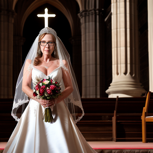 John Goodman y Elizabeth Perkins glasses con corona Flores veil con traje formal elegante boda sensual sexy con holding ramo de flores con altar con iglesia templó católico 2