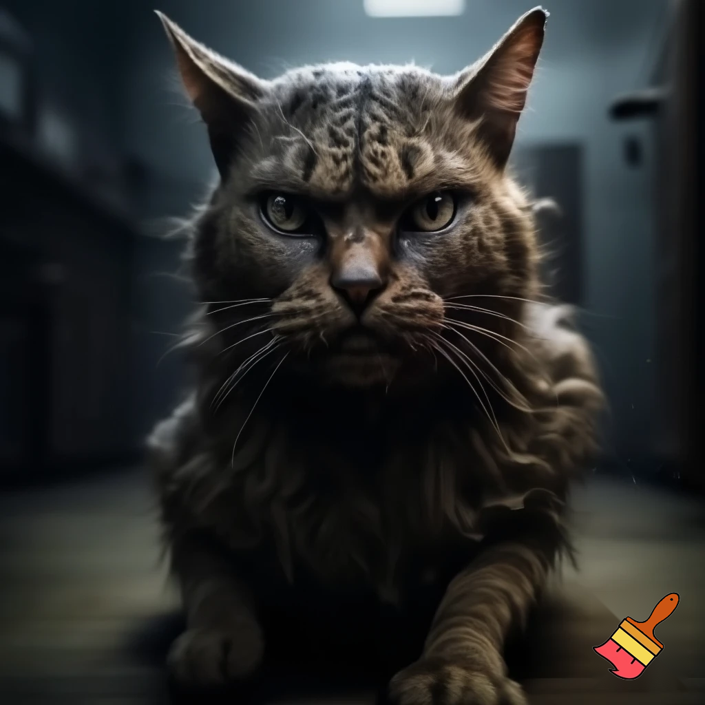 wanted mugshot of mean, tough looking, feral cat