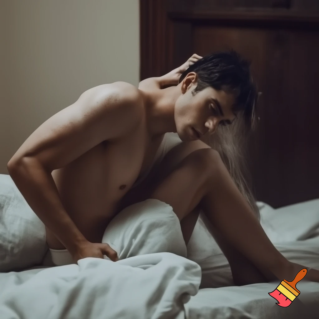 Nude greasy man on bed