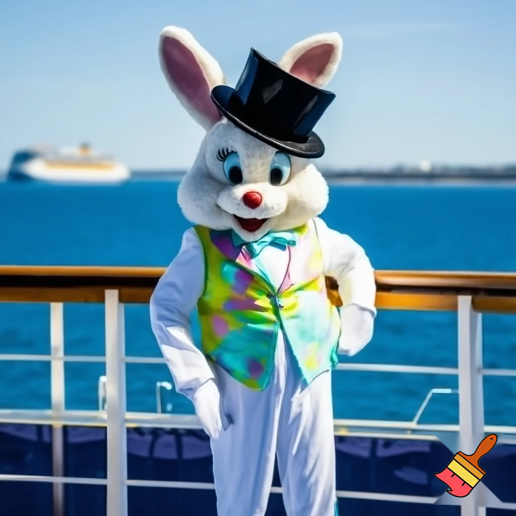Easter bunny mascot Disneyland costume with the top hat Australia Disney cruise ship