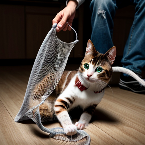 humain en train d'attraper des chats avec un filet
