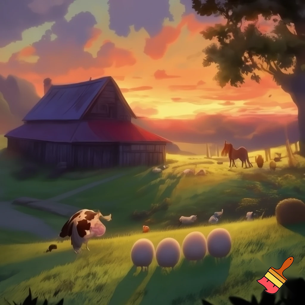 Una granja con animales variados.


