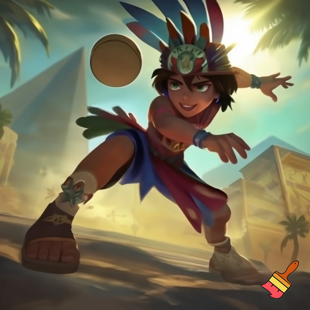 an Aztec boy playing ball