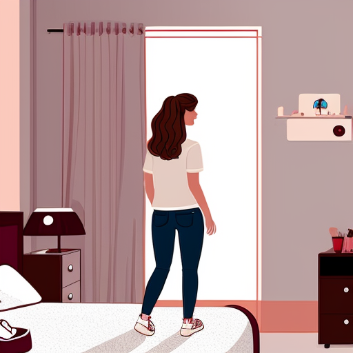 ultrarealistic teen girl, at her room, on four legs, backview, blonde, lookds at camera, pulling down, sideview,, shows tongue, 