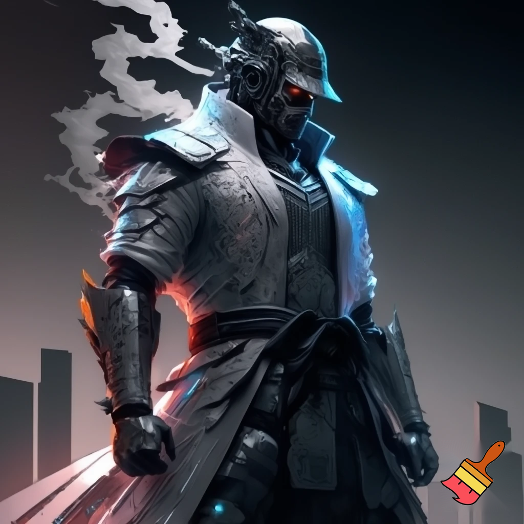 Samurai transparent trench coat chrome and grey armor

