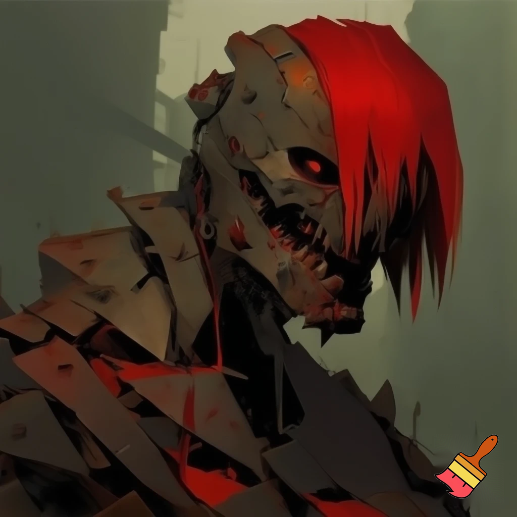 Red head, industrial art, minimalistas, creature horror