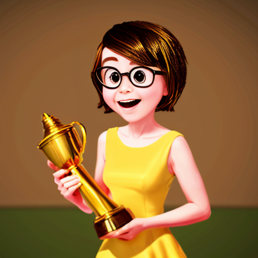 inside out style happy proud gold holding trophy one person gold cartoon animation style orange skin proud excited cute skin orange