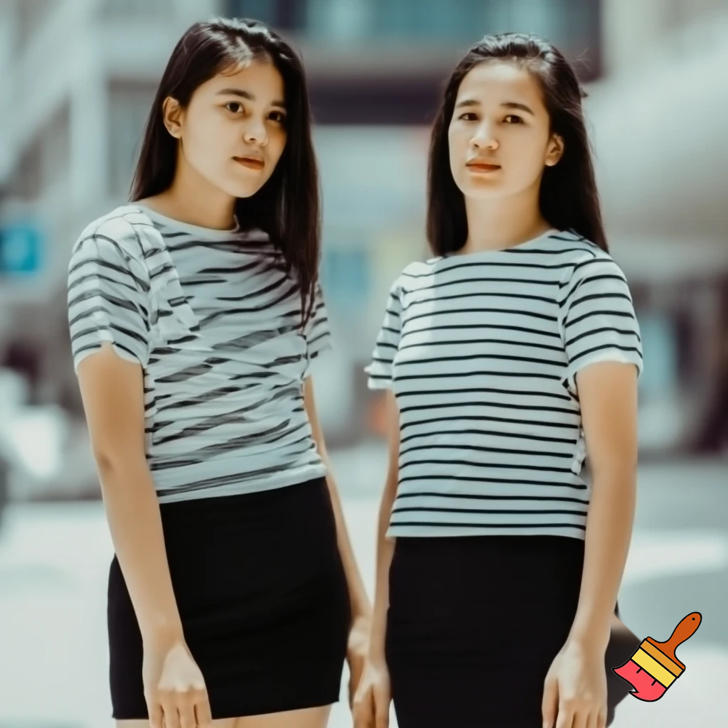 Genera una foto di due giovani donne di 20 anni in camicia bianca scollata e minigonna nera
