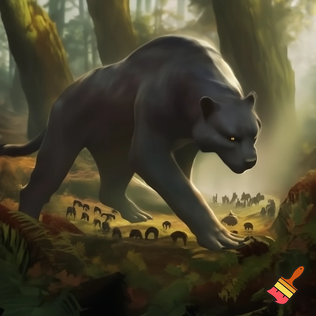 generate a picture that lives in a temperate forest it eats herd bound herbivores and its symbiotic relationship is mutualism but small animals eat it because they are in packs
 