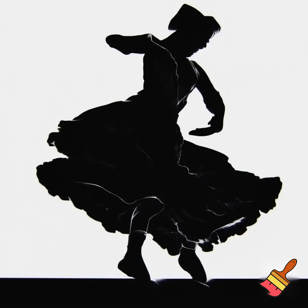 the black siluete of a basque female traditional dancer with a white background