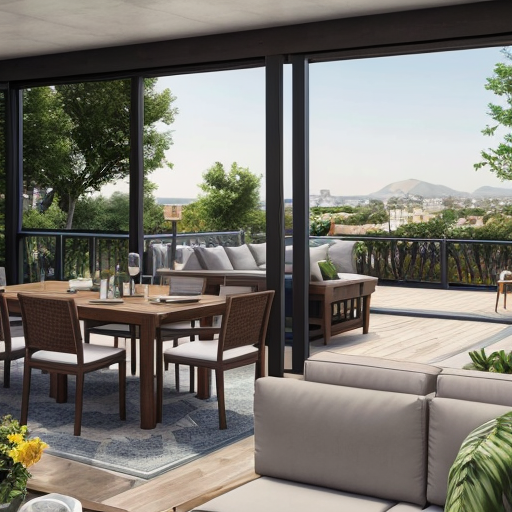 Gestalte die Terrasse mit Esstisch und Lounge 
