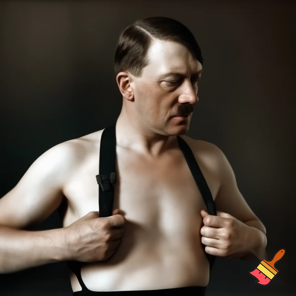 Adolf hitler naked wearing a black strap on