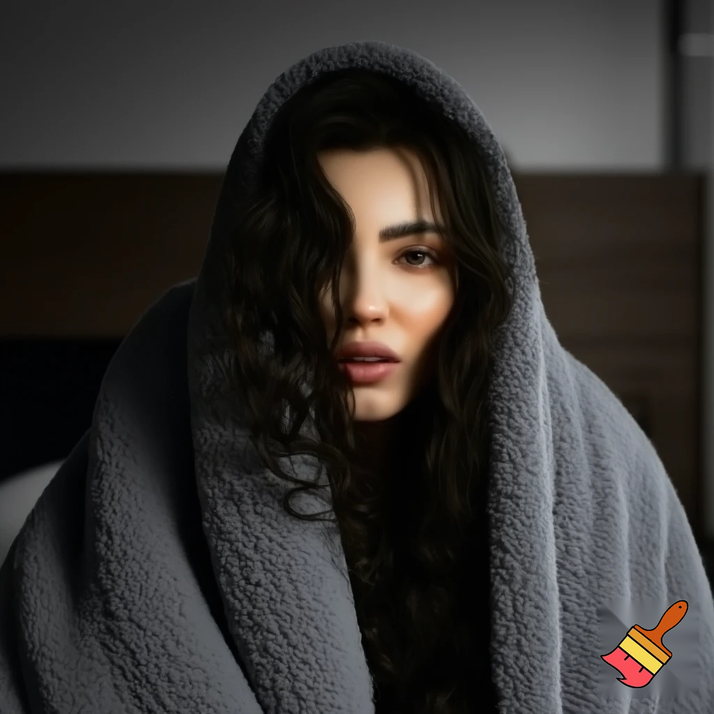 hot girl trapped in a blanket burrito and wrapped in her long hair