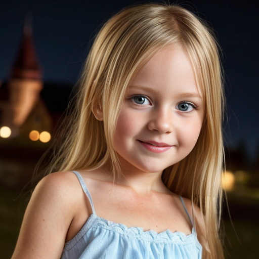 finnish little girl at night dress, very beautiful and eager, long blonde hair, mom at background, close up