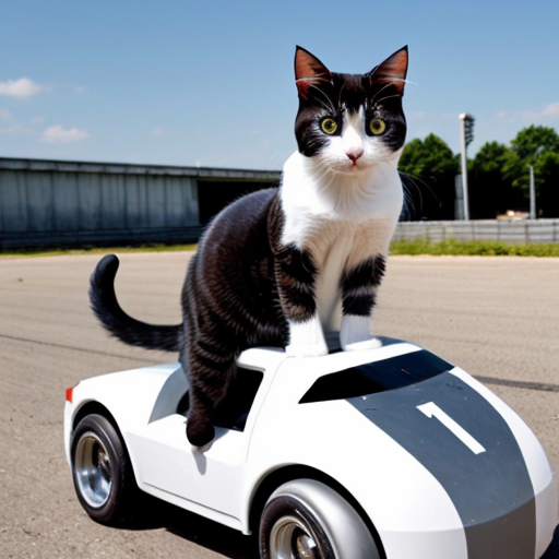 a cat on a racecar that is a toilet and has a big jet pack on the back