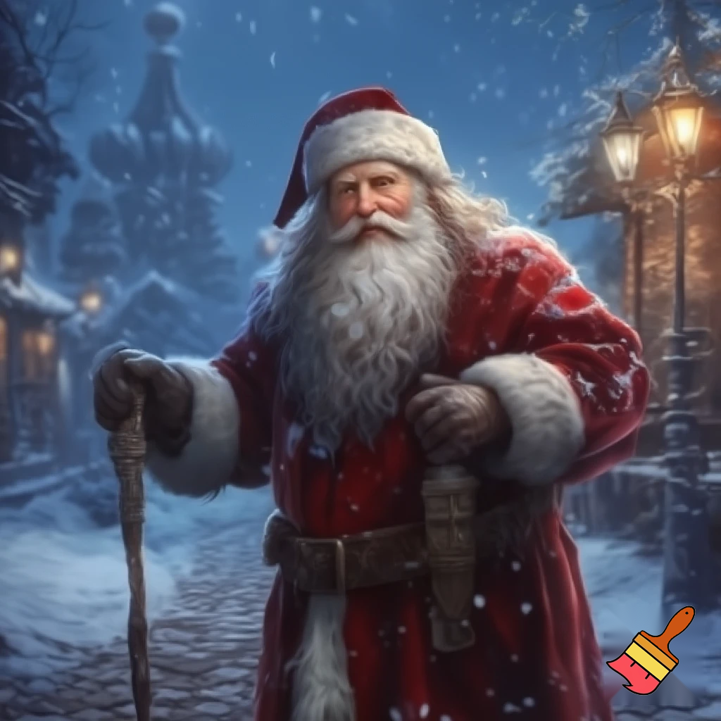 Christmas Russia, Santa Claus walk stick a real person