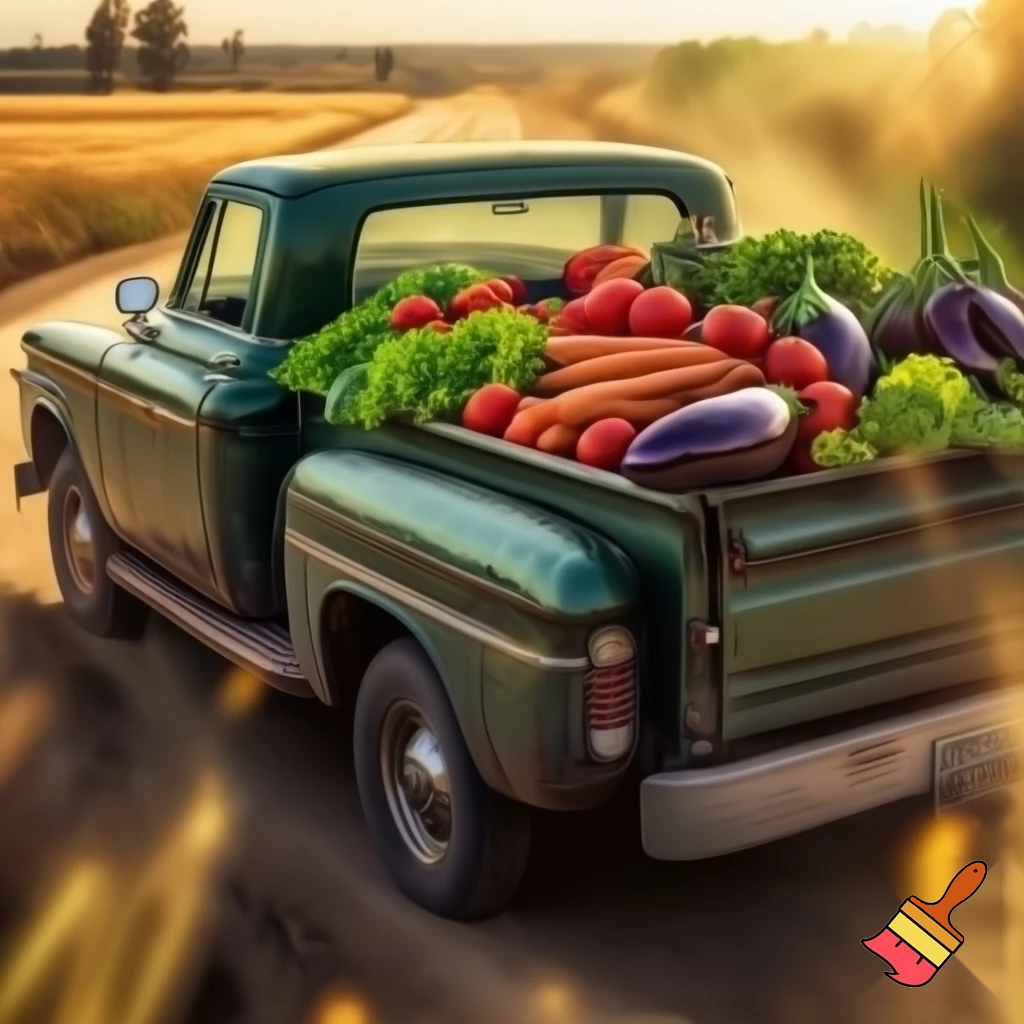 a truck towing vegetables 

