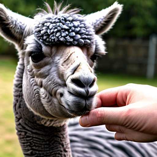 bluey with a pet gray llama
