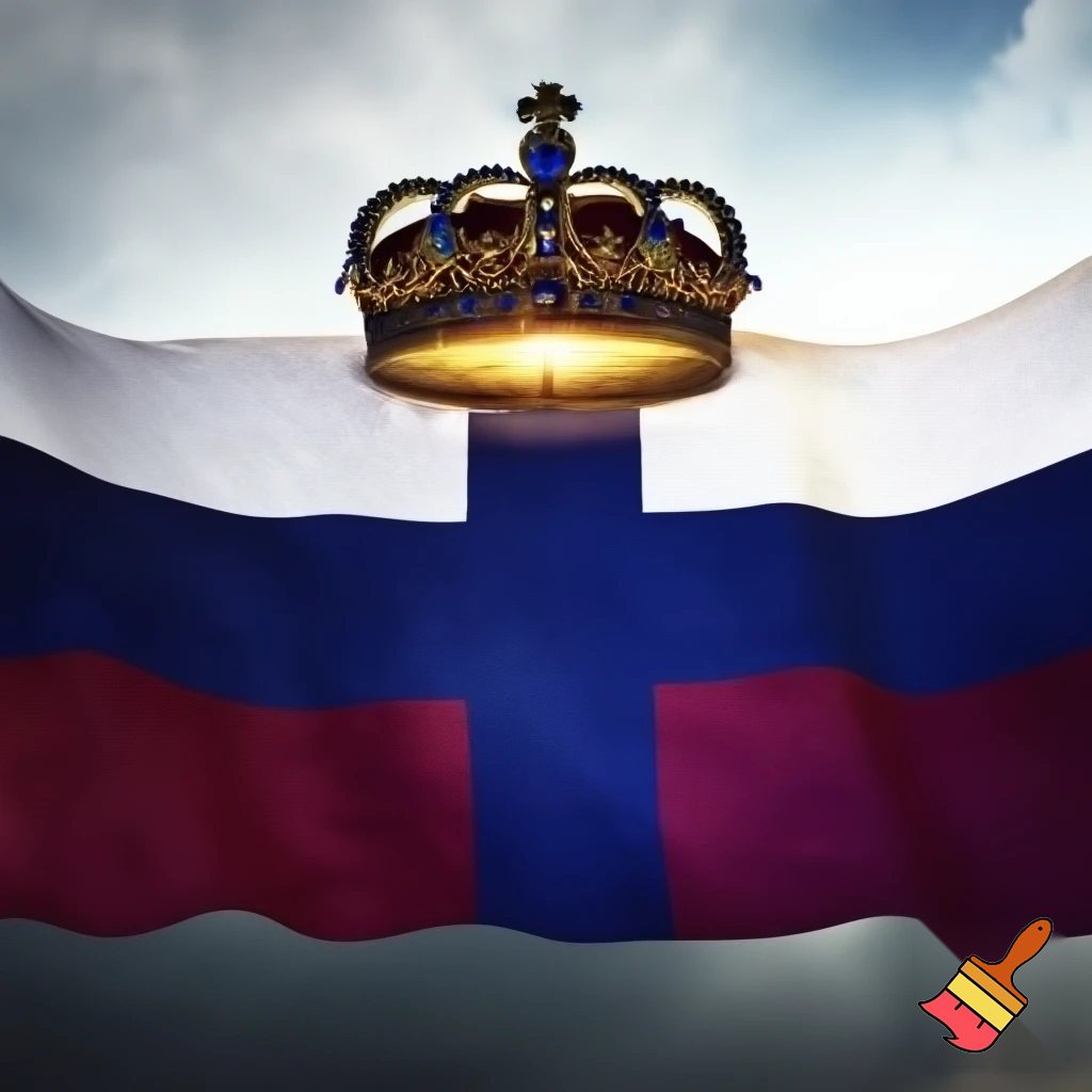 A flag with a big cross and a Big crown in the middle