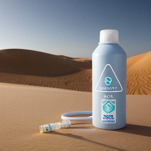 Un Renault Traffic de la société SOS OXYGENE (logo petit triangle bleu clair inversé et bouteille oxygène blanche) avec inscription "SOS Oxygene" en bleu, roulant dans les dunes du Sahara.