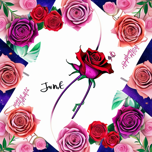 Name June written in the stem of a long-stemmed rose