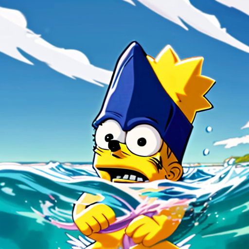 Bart Simpson swimming in the ocean 