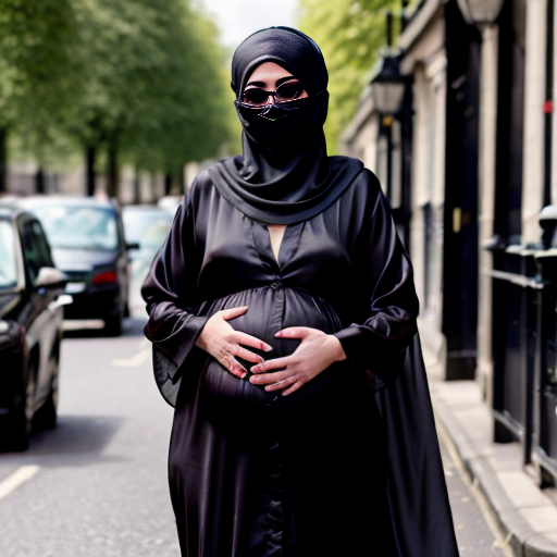 zendaya disguised heavily pregnant wearing black silk abaya and a long perfect black silk hijab with perfect 3 layer long niqab with single string between eyes gloves walk fully covered head to toe on a london street 