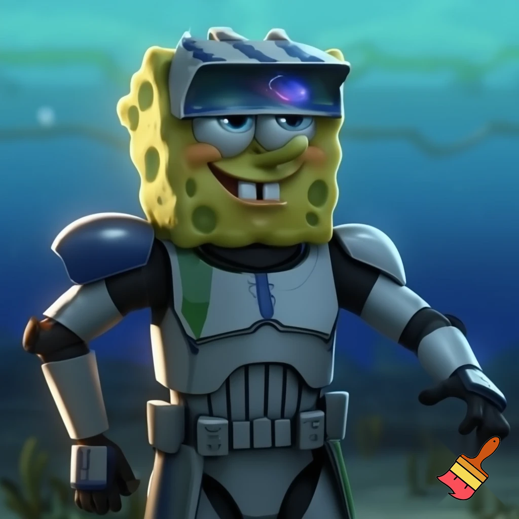 A sponge Bob wearing clone trooper armour