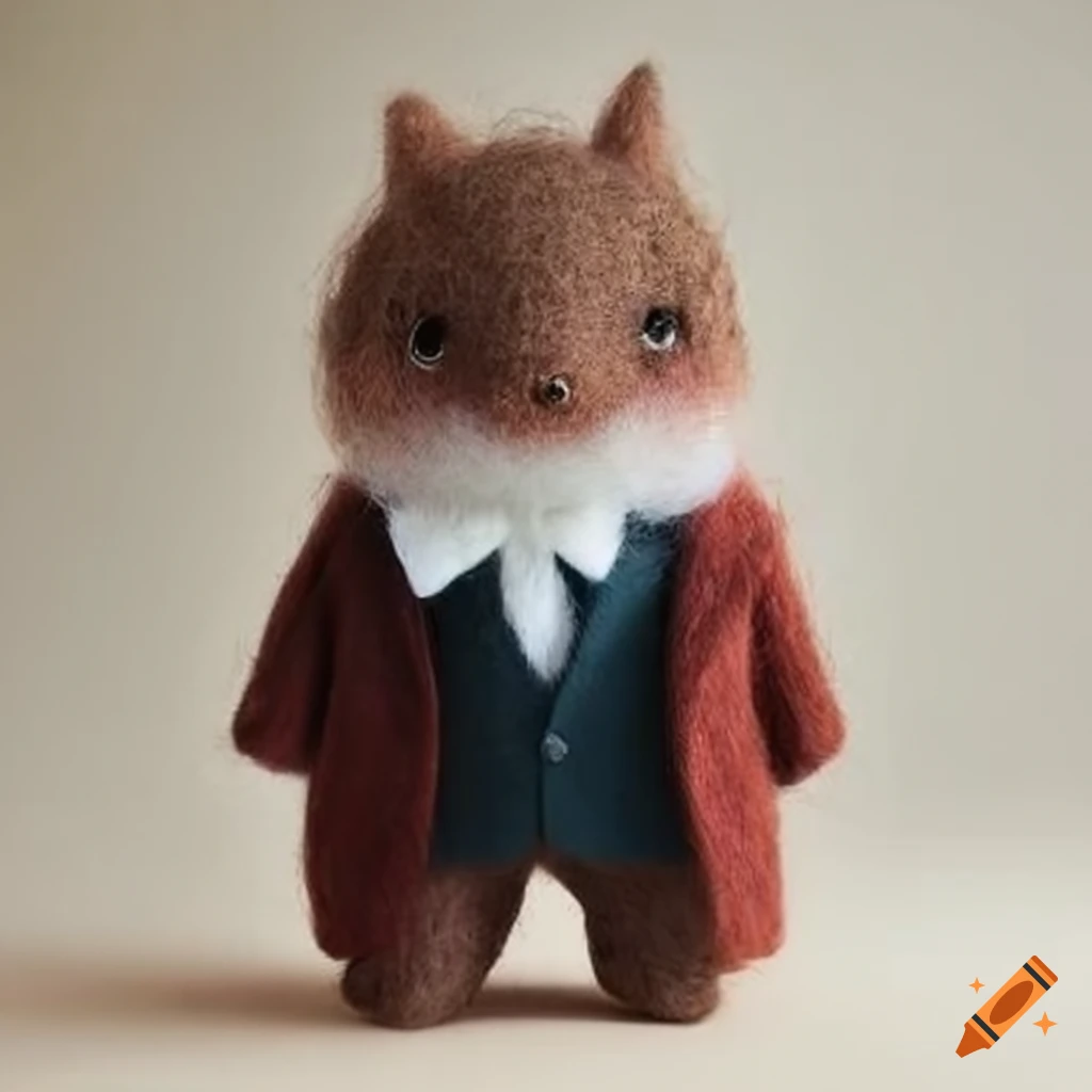 Felted wool creatures wearing formal clothing