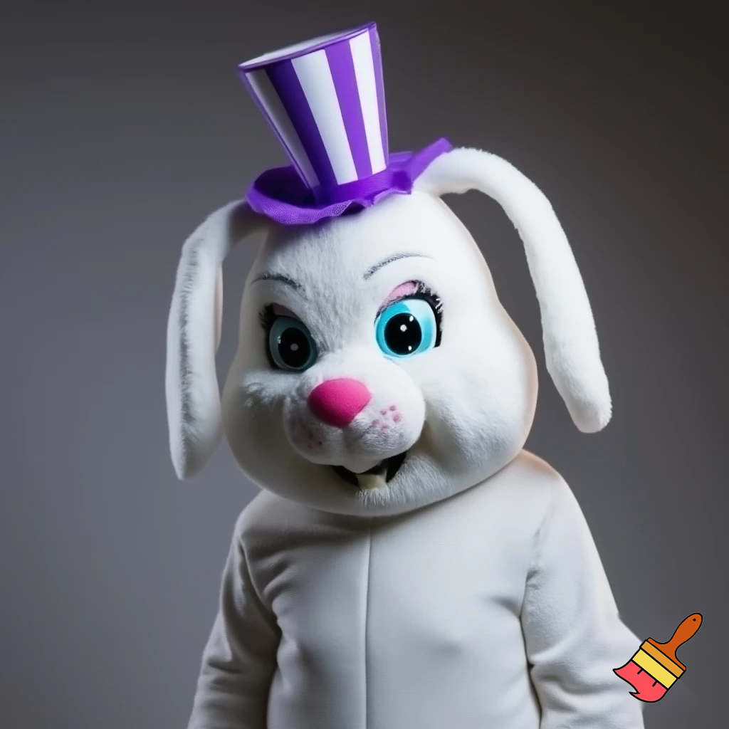 Easter bunny mascot costume top hat white and purple purple white top hat