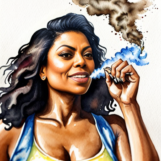 Taraji P. Henson as an FBI one beige fur jacket and yellow beige tank top red and yellow dots and blue jeans with long curly thick hair 20th Century Fox spray sprinkling water TNT stone smoker *punch*



