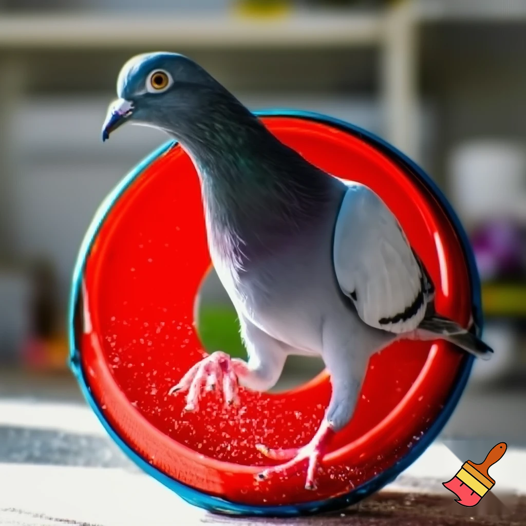 A pigeon running on a whell