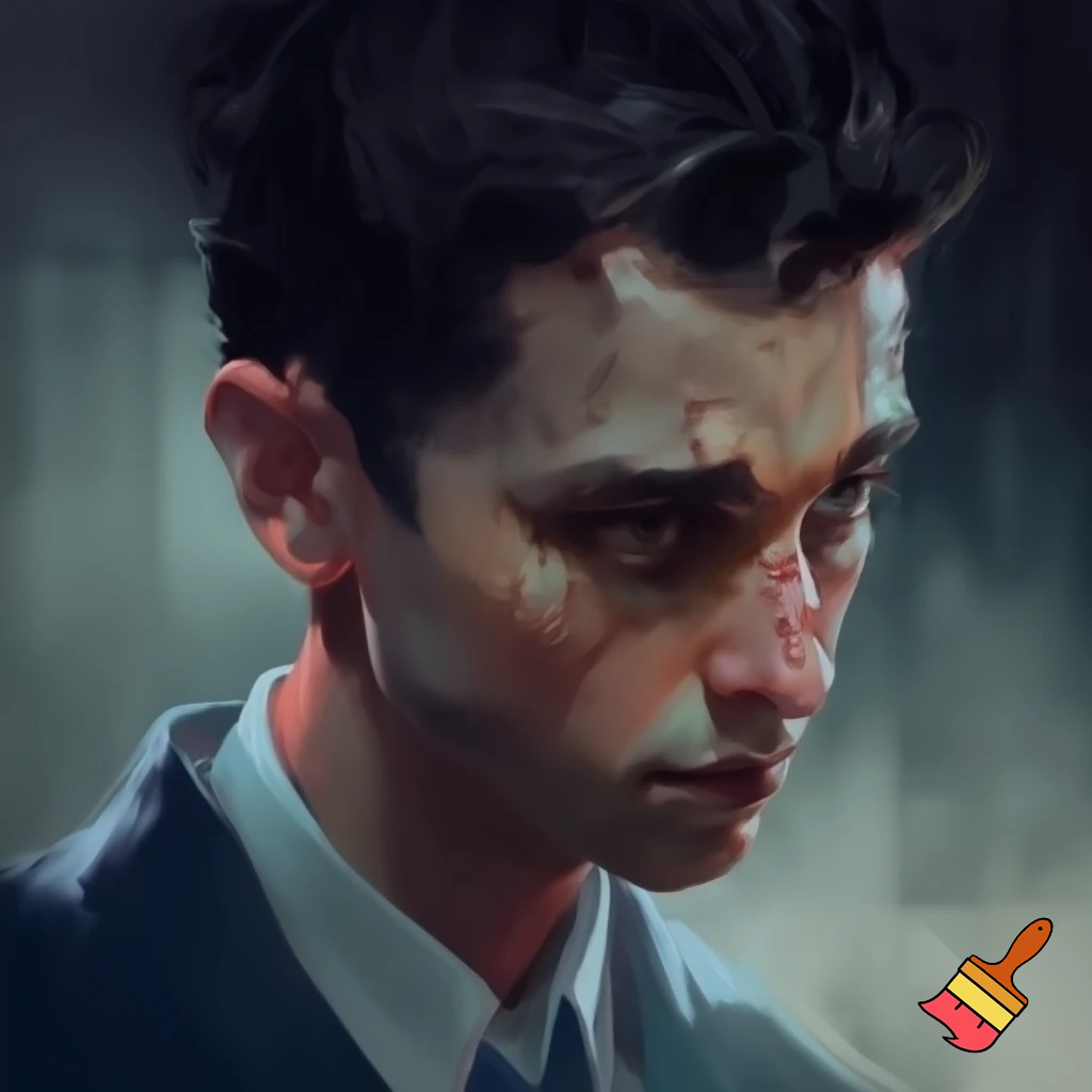 Portretul unui bărbat tânăr încă, cârciumar, fără urme de violență pe față, copleșit de vină, în boxa acuzaților, la propriul său proces. 