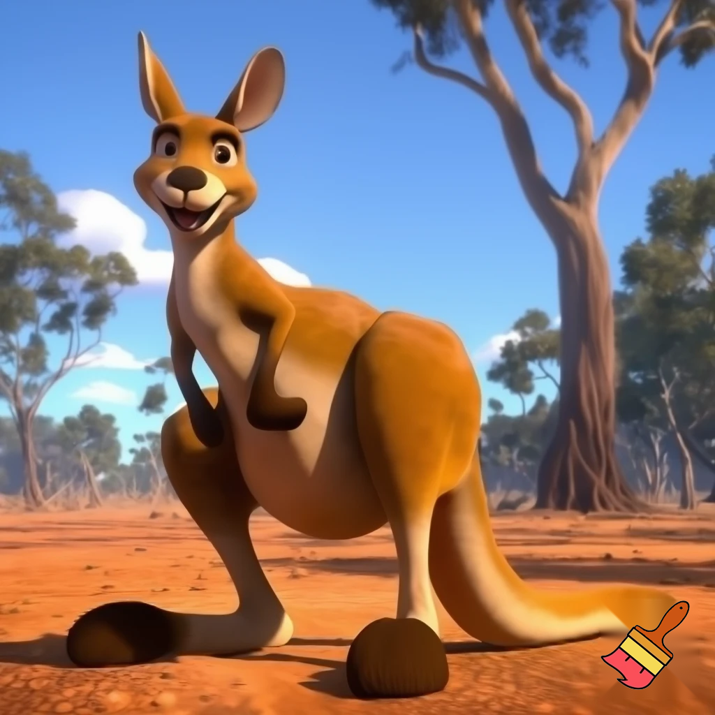Cartoon kangaroo standing on his tail
