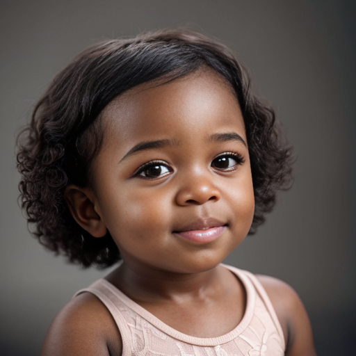 create a one year old black girl with dark brown curly hair 