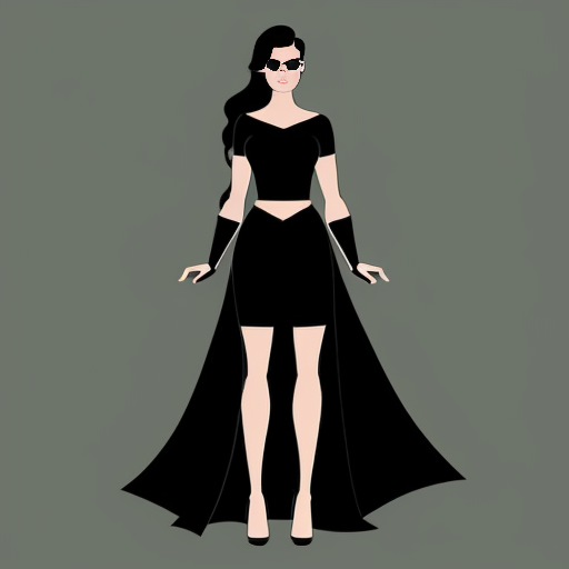 a woman with mid-length hair green to black with superpowers full body