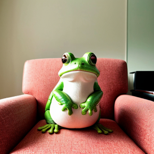 A funny radish toad sitting in a modern room chair.