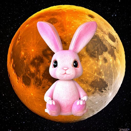 pink rabbit on the moon saying oh no