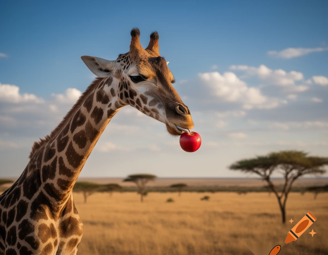 Giraffe eating a apple