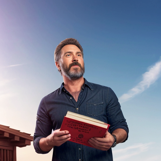 God in heaven 
holding a book with seven red seals on it and John looking up at him
