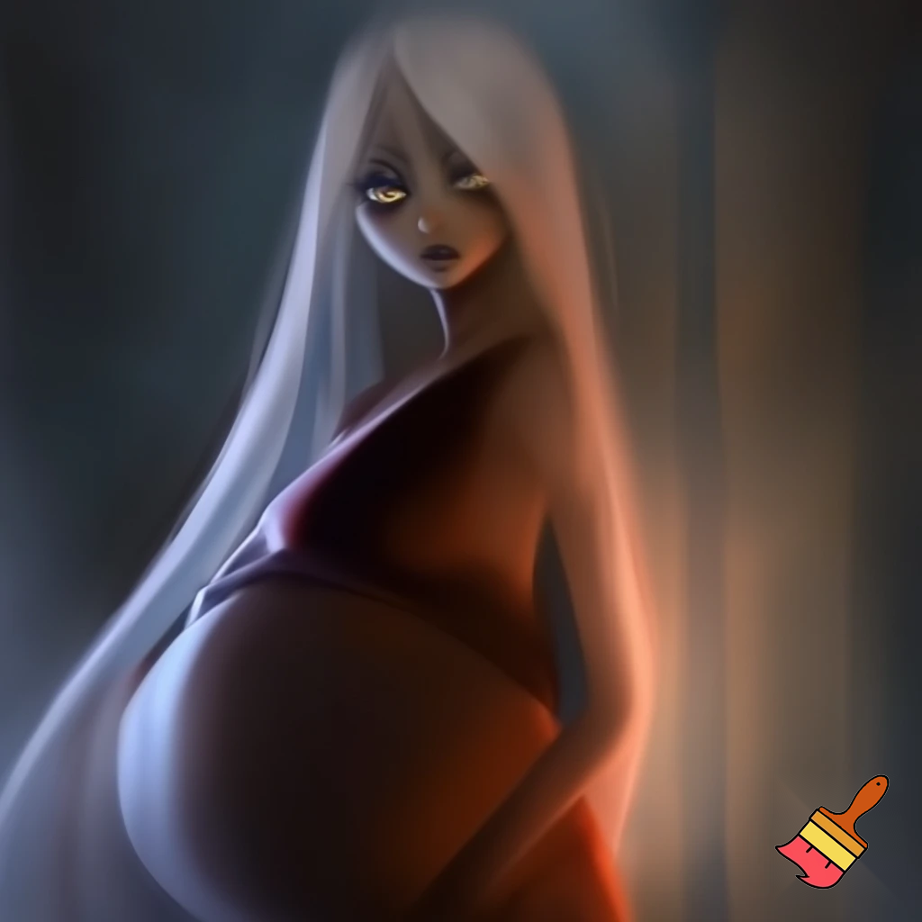 generate a photo of vaggie from Hazbin Hotel heavily pregnant