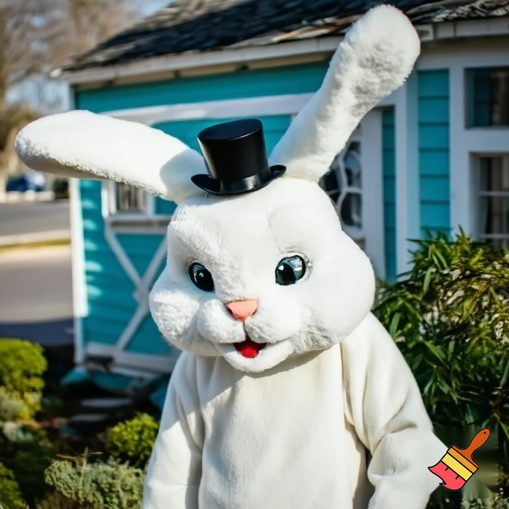 Easter bunny mascot costume top hat house
