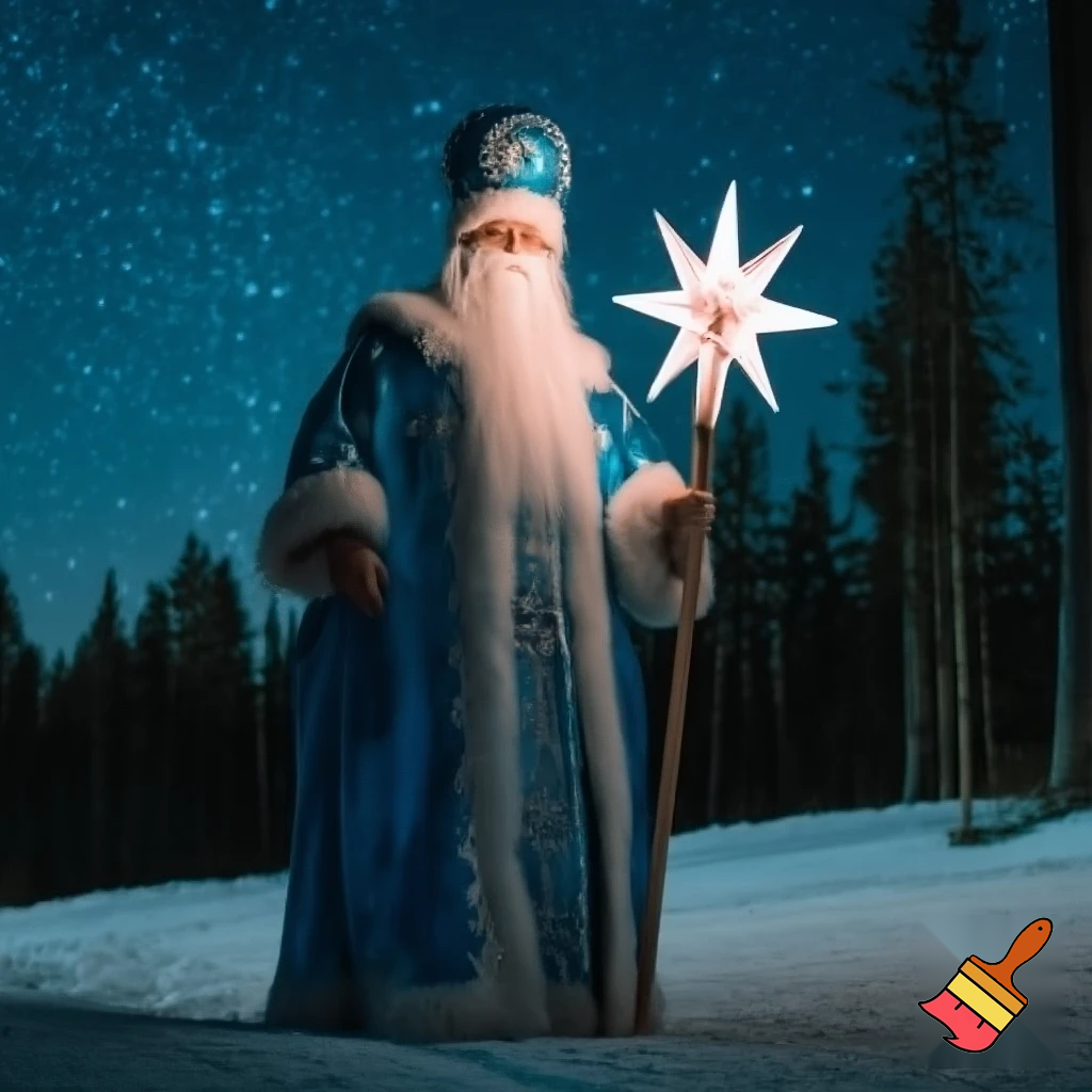 Russian Santa Claus magic one staff walking stick with a star real Santa Claus, Santa Claus