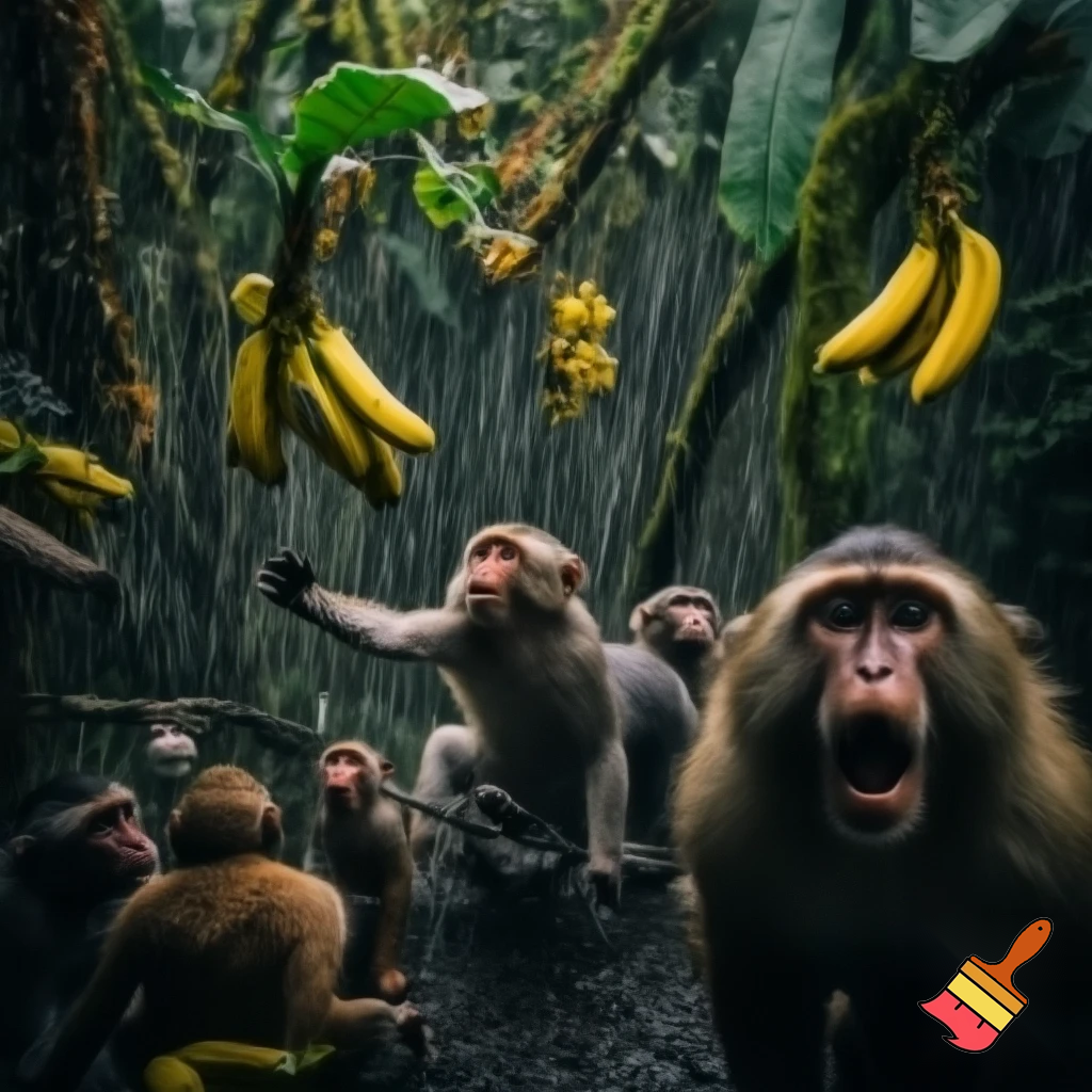 Hazme un grupo de monos en la selva y que llueva bananas
