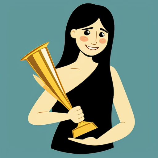 the emotion proud one person gold holding trophy cartoon style