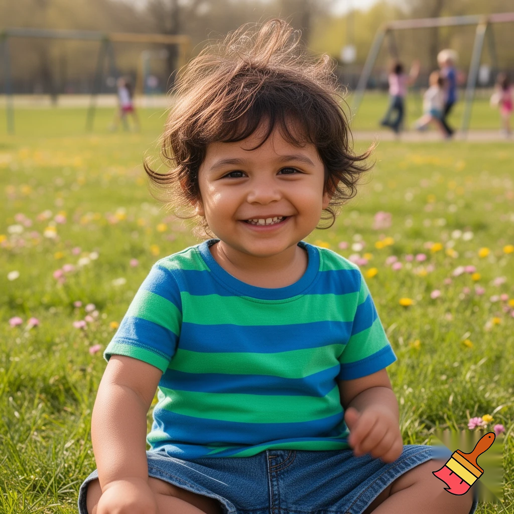 create a 2-year-old boy with dark brown hair also make him kind of tan 
