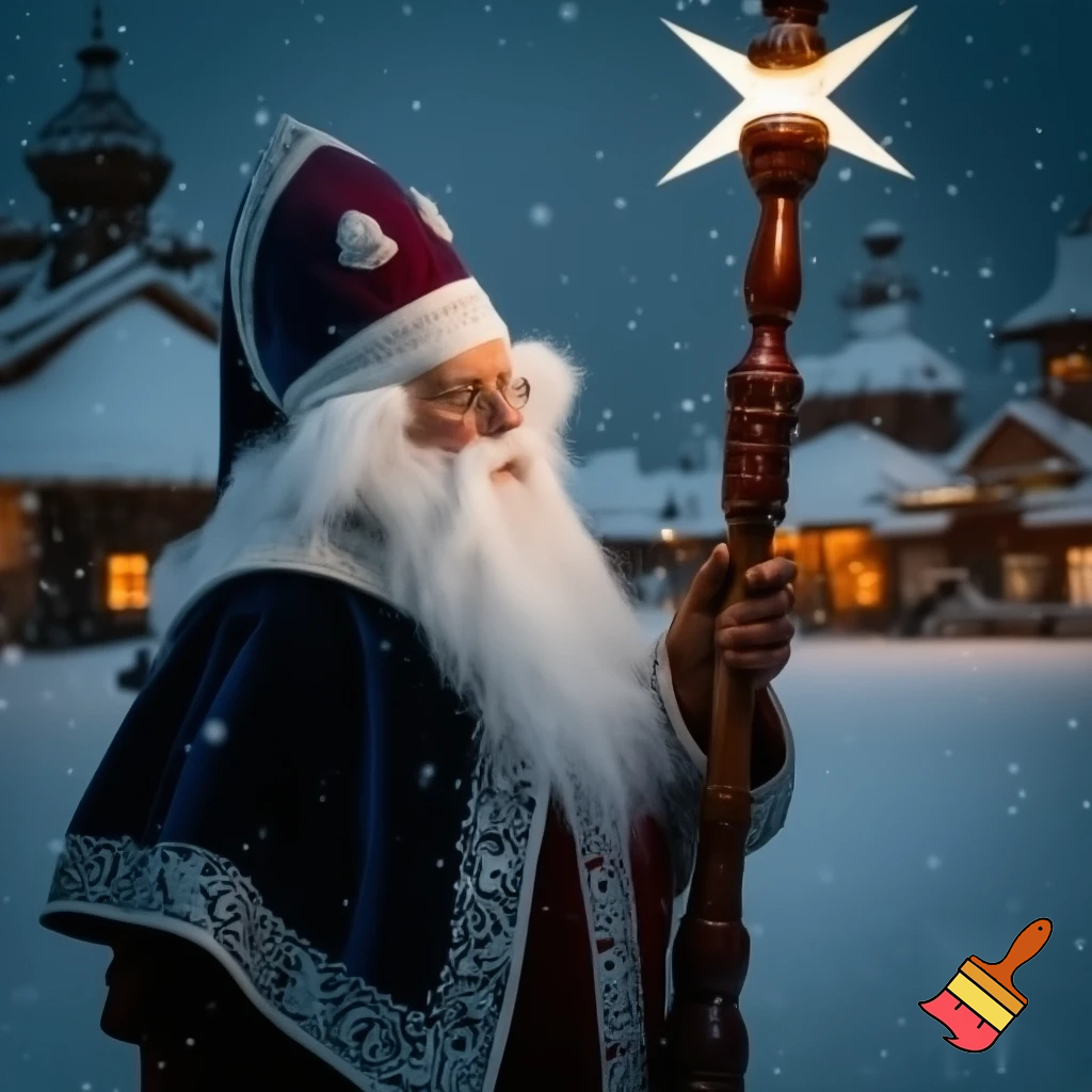 Russian Santa Claus magic one staff walking stick with a star real Santa Claus, Santa Claus the real person Santa Claus glasses